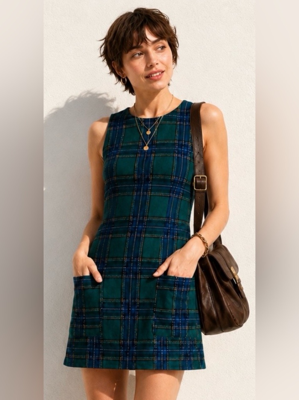 Y2K Lux Tartan Plaid Wool-Blend Fully Lined Sleeveless Jumper w Pockets - Size M